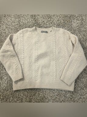 Vince Sweater Small Beige Fisherman Wool Cashmere Nylon Blend Ivory